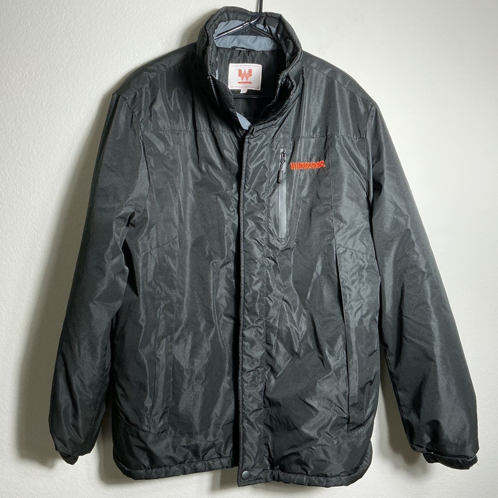 Whataburger Jacket Mens Large Black Fleece Lined Ripstop Velcro‎ Button Closure